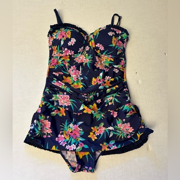 Shore Shapes one piece swim suit bathing suit floral navy  print Sz-12. W13 - Picture 4 of 10